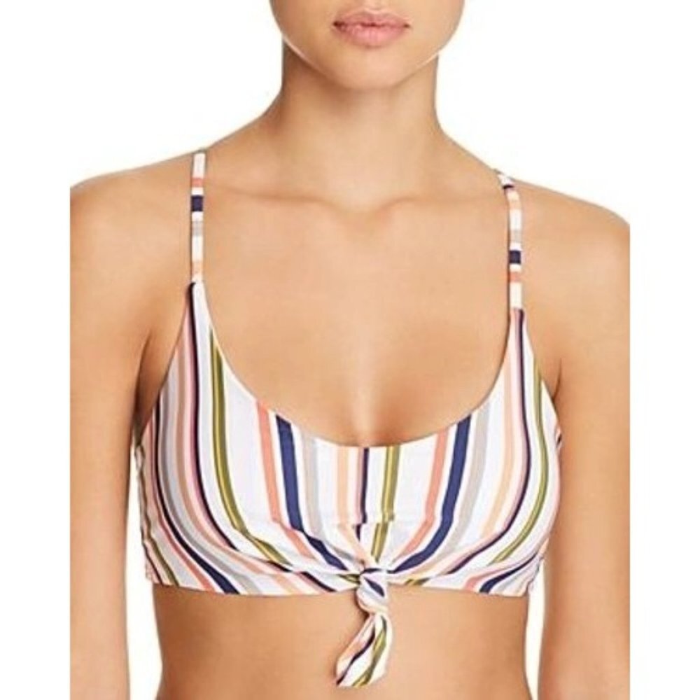 Splendid Line Up Crop Bikini Top Tie Front Multicolor Stripe Womens S/M Cross